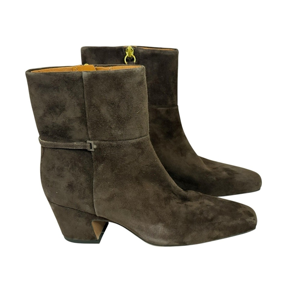 Franco Sarto Suede Ankle Boots Brown Block Heel‎ Zip Womens 6.5 Classic Bootie - Picture 4 of 13